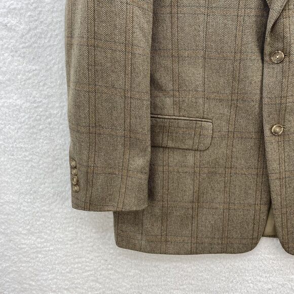Club Room Blazer 42R Cashmere Blend Herringbone Beige Plaid 2 Button Sport Coat - Picture 11 of 16